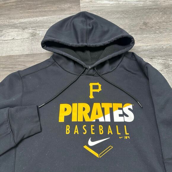 Nike Dri Fit MLB Pittsburgh Pirates Black Mens M‎ Center Swoosh Pullover Hoodie - Picture 1 of 10